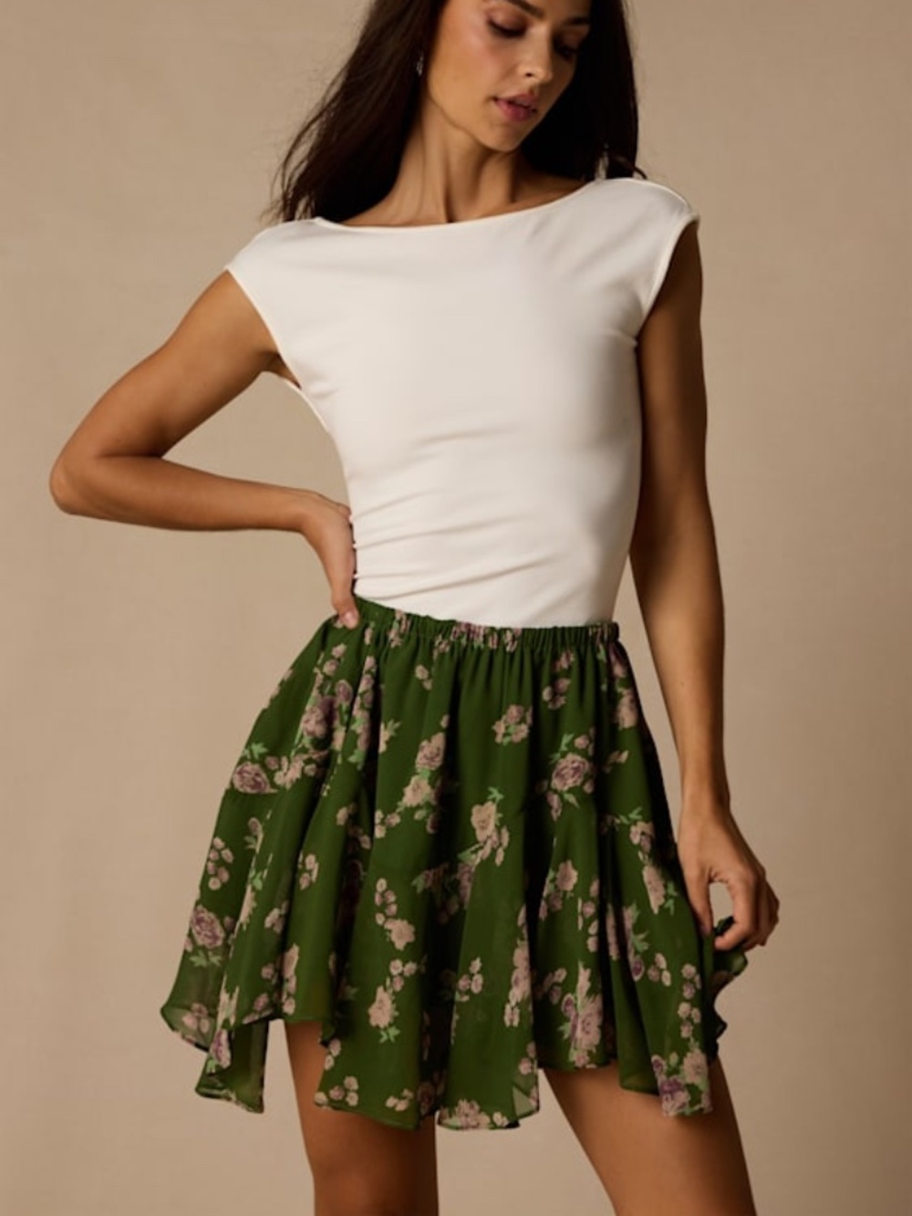 Lulus Rylan Dark Green Floral Skater Mini Skirt - Size M